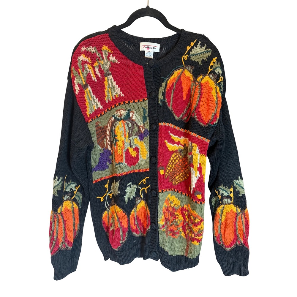Talbots Vintage Fall Harvest Pumpkin Cardigan Sweater Ramie Cotton Womens Medium